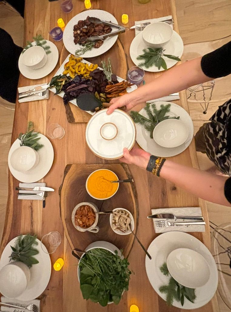 Shared dinner table, overhead view